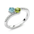 thumbnail image 2 of Gem Stone King 925 Sterling Silver Blue Zircon and Green Peridot Bypass Ring for Women (1.04 Cttw, Gemstone December Birthstone, Round 4MM, Available in Size 5, 6, 7, 8, 9), 2 of 4