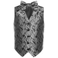 thumbnail image 3 of Hansber Kids Boys Vintage Jacquard Button Down Formal Suit Vest Tops V Neck Wedding Pageant Party Waistcoat Silver 14, 3 of 6