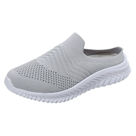 Dakaela Mules for Women Mesh Knit Slip on Sneakers Breathable Walking Shoes Casual Work Loafers Grey 8.5