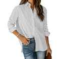 thumbnail image 3 of KBZDBZC Womens Summer Tops Women's Casual Striped Long Sleeved Button Up Shirt Top Women's T Shirt Women's Blouse Womens Casual Blouse(White,S), 3 of 4