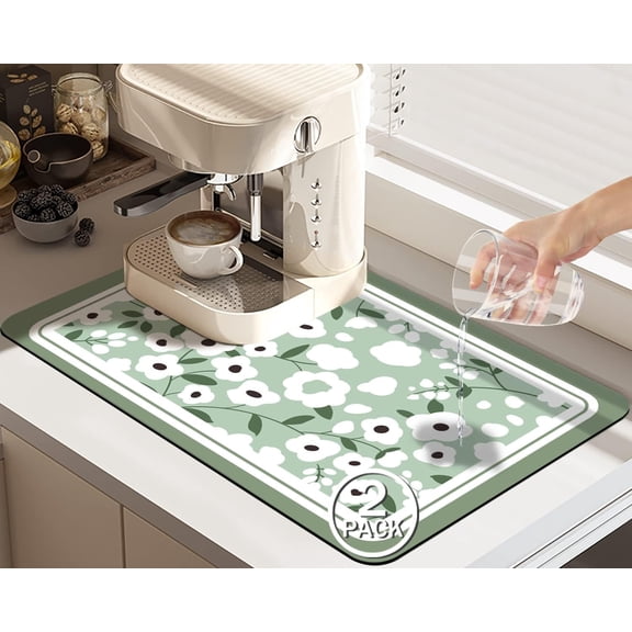 2 Pack Coffee Maker Mat for Countertops 19.5x12 Inch Drying Mat for Kitchen Counter Ultra Absorbent and Non-Slip Dish Drying Pad, Coffee Pot Mats for Kitchen Counter, Coffee Bar Accessories Spill Mat