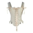 thumbnail image 2 of qolati Renaissance Corset Tops for Women Gothic Vintage Lace Up Overbust Bustier Bodice Halloween Steampunk Sleeveless Tank Shapewear Khaki L, 2 of 8