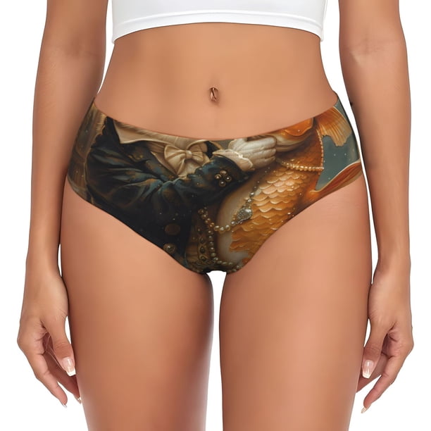 Balery Cat Fish Dance Vintage Ropa Interior de Algodón para Mujer con Dibujo – Braguitas Cómodas y Elásticas, Estilo Clásico-X-Small