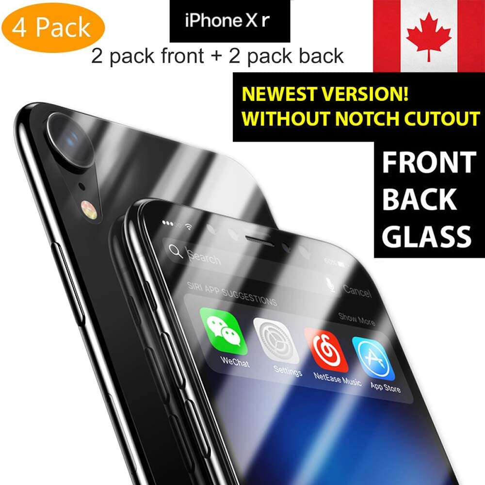 4 Pack NXET Screen Protector for iPhone XR, Front Back Tempered Glass
