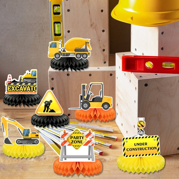 9pcs Construction Party Supplies, Construction Truck Honeycomb Centerpieces & Excavator Honeycomb Decoration,for Construction Birthday Party Decorations