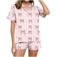 thumbnail image 4 of Short Pajamas for Women Cute Graphic 2 Piece Pajama Set Short Sleeve Button Down Sleepwear Lapel Shirt Pj Short Set, 4 of 7