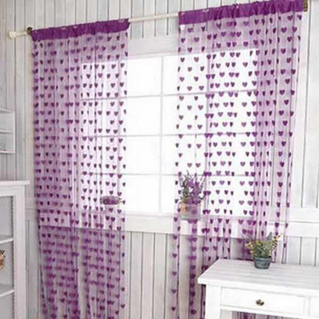 Cute Heart Line Tassel String Door Curtain Window Room Divider Curtain Valance Black