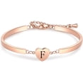 thumbnail image 1 of HSHDLDF Rose Gold Heart Initial Letter Bracelets Engraved Alphabet 26 Letters Charms Cuff Bracelet Stainless Steel Expandable Personalized Name Jewelry, 1 of 6