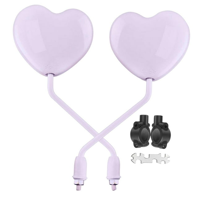 DYNWAVECA Motorcycle Heart Shaped Rearview Mirror Convex Mirrors Wide View Left Right Professional for Enhanced Visibility Replacement Light Purple
