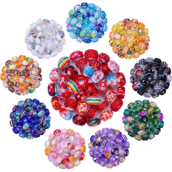 240 Pcs European Large Hole Spacer Beads - Assorted Color Lampwork Craft Beads for DIY Bracelet, Necklace, Earring & Jewelry Making