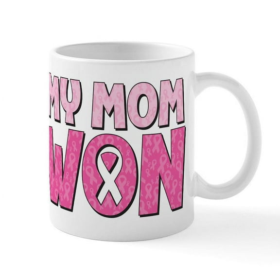 CafePress - Breast Cancer Awareness My Mom Won Mugs - 11 oz Ceramic Mug - Novelty Coffee Tea Cup