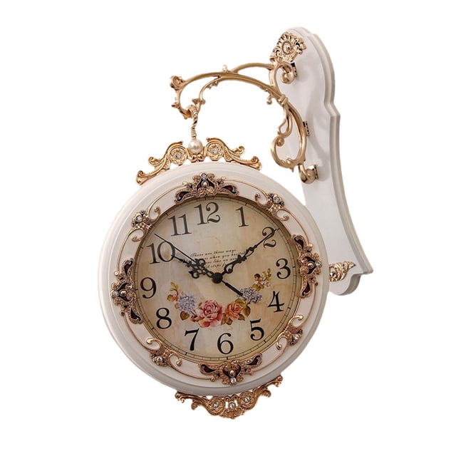 Reloj de pared de doble cara, reloj decorativo antiguo con rotación de 360 grados para colgar. Blanco