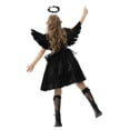 thumbnail image 4 of Odeerbi Toddler Girls Angel Dress Up Clothes Halloween Tulle Dress + Wing + Feather Headband + Stockings Four Pieces Set Halloween Demons Role Play Dress Clothing Black, 4 of 6