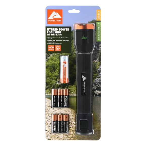 Ozark Trail 1600 Lumens LED Hybrid Power Flashlight (Alkaline and Rechargeable Battery Included)
