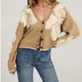 thumbnail image 6 of JUUNthy Womens Cardigan Sweater, Long Sleeve V Neck Floral Knit Casual Loose Cropped Sweater Outerwear Brown XL, 6 of 10