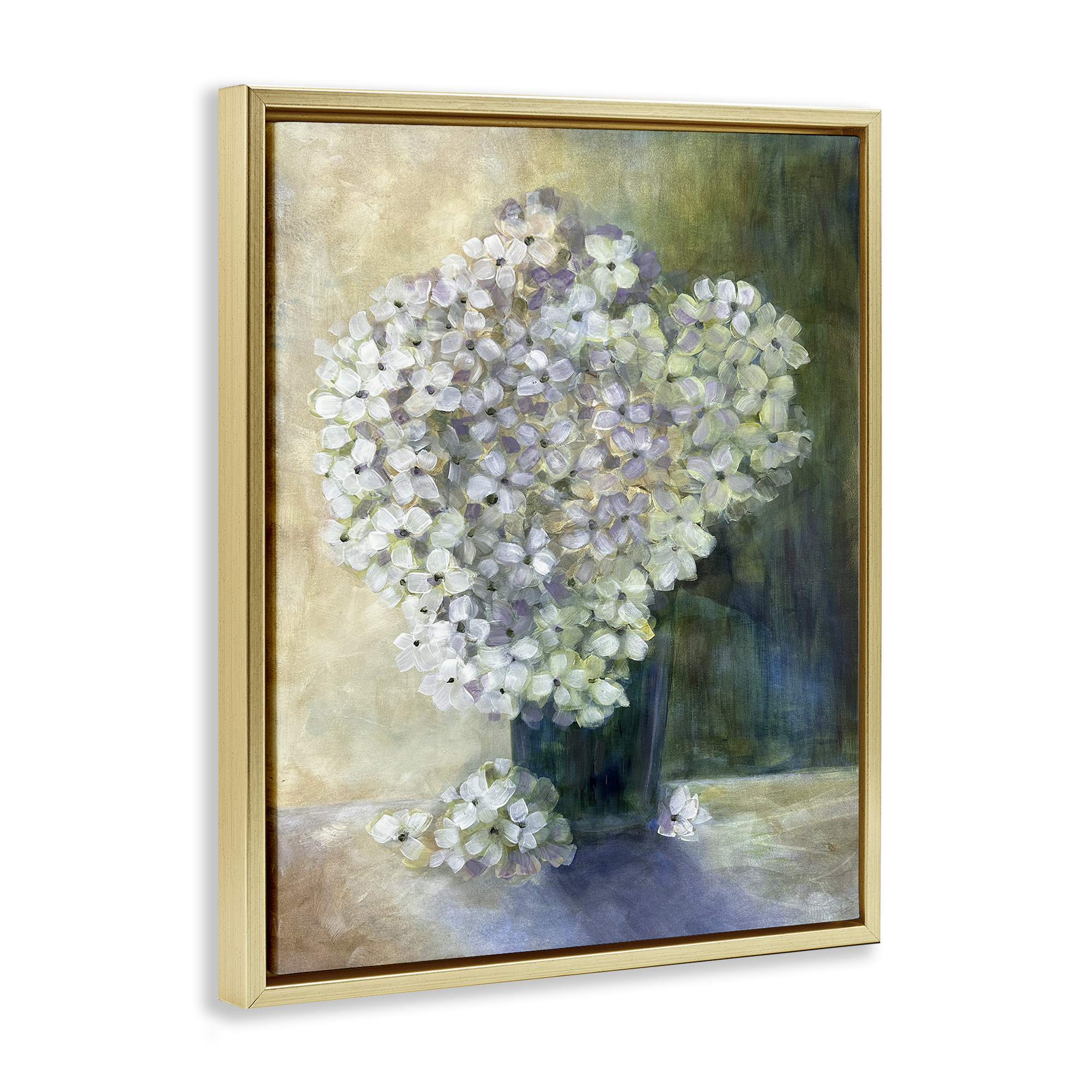 Stupell Industries Romantic Hydrangea Blooms Botanical & Floral Painting Gold Floater Framed Art Print Wall Art, 17 x 21