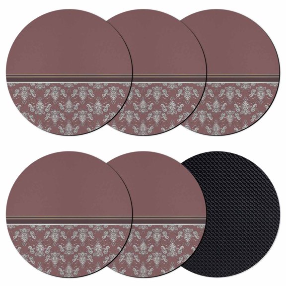 Boho Red Brown Flower Coasters Set of 6, Absorbent Coasters for Drinks, Abstract Bohemia Pesley Floral Coaster for Desk Coffee Table Protection, Home Decor House Warming Gifts 4"