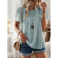 thumbnail image 5 of Womens Summer Crewneck Short Sleeve Shirts Casual Chiffon Blouses Flowy Lace Hem Boho Clothing 2025 Gray Green M, 5 of 9