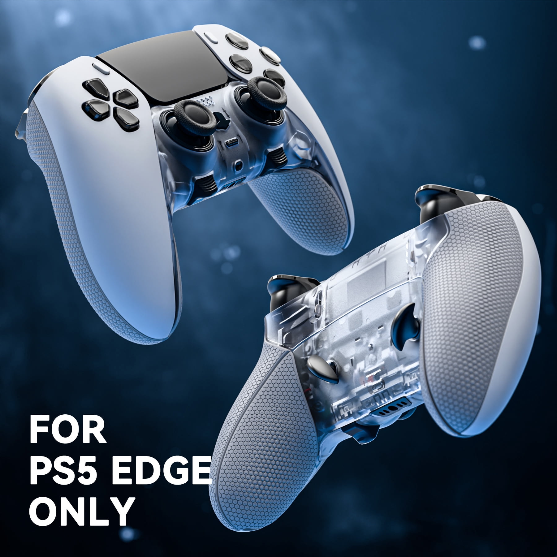 eXtremeRate Beyond-ARC Shell Kit for PS5 Edge Controller - Rubberized Grip Front & Back Cover (Clear & Gray)