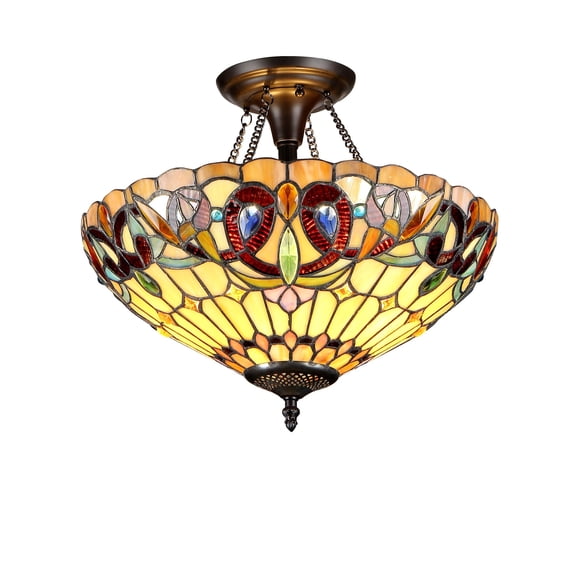 Pemberly Row Tiffany 2 Light Semi-flush Ceiling Fixture 16" Shade
