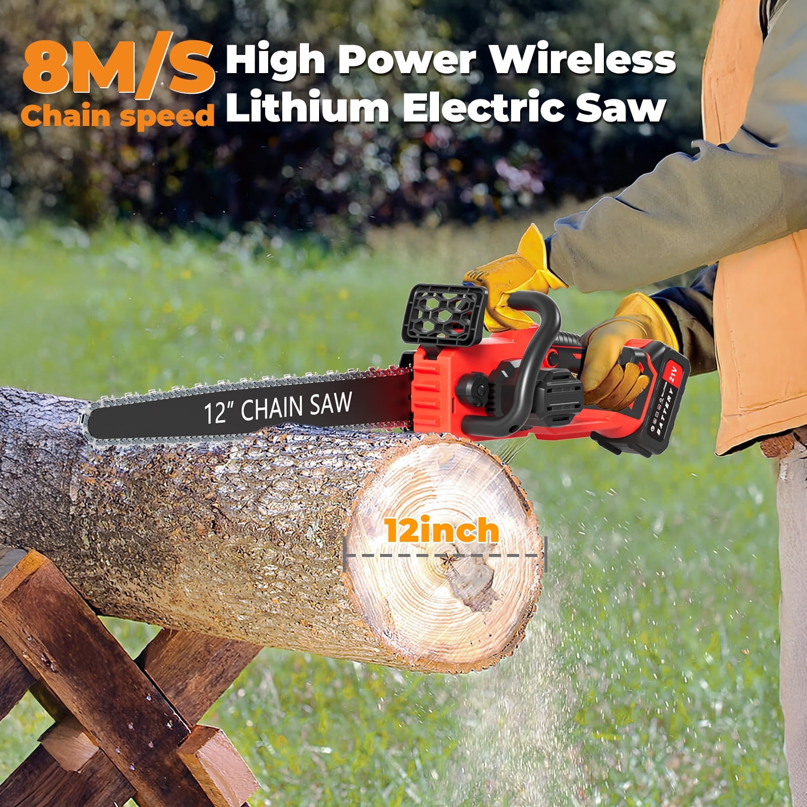 Fompes Electric Chainsaw, Lightweight Chainsaw with 2 Batteries, Mini Handheld Chain Saw for Wood Cutting, Tree Trimming, Garden Tool for Pruning, Branch Cutting, Yard
