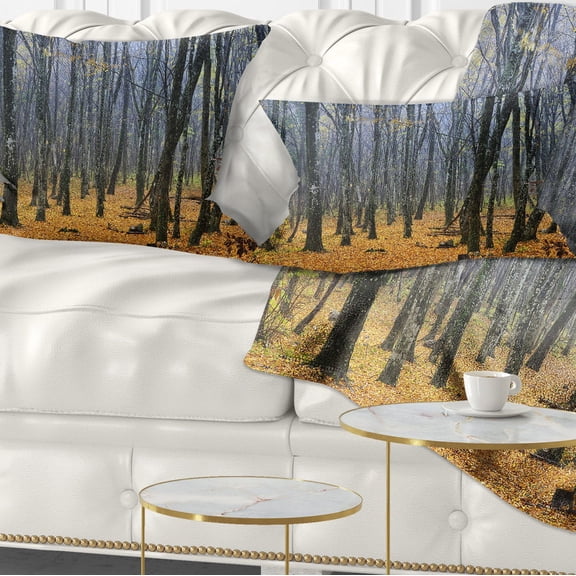 Designart Dark Woods in Autumn Forest - Modern Forest Throw Pillow - 12x20