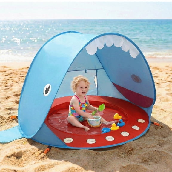 KEYAHAPPY Baby Beach Tent with Pool for Toddlers, Pop Up Tent Sun Shelter, UV Protection for Beach Outdoor Camping, Blue