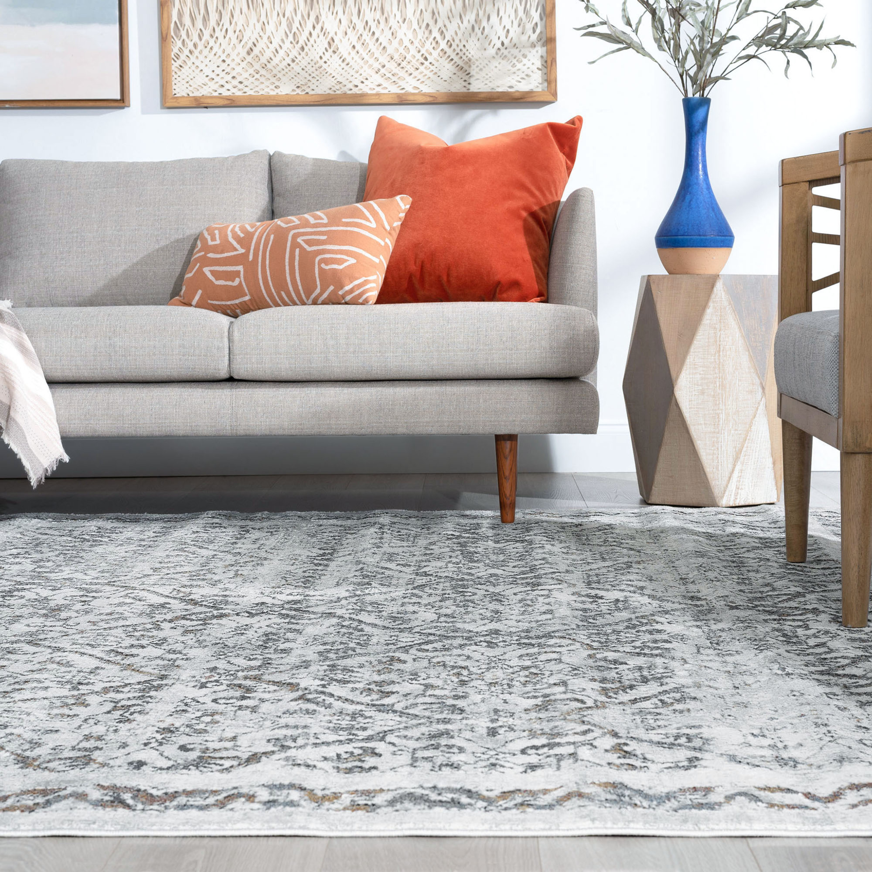 Traditional 5x8 Area Rug (5'3'' x 7'3'') Oriental Gray, Teal Living Room Easy to Clean