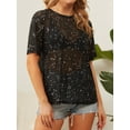 thumbnail image 5 of Anygrew Women's Summer Short Sleeve Tops Crew Neck Sexy See Through Mesh Sheer Sexy Lace T Shirt Blouse, 5 of 6