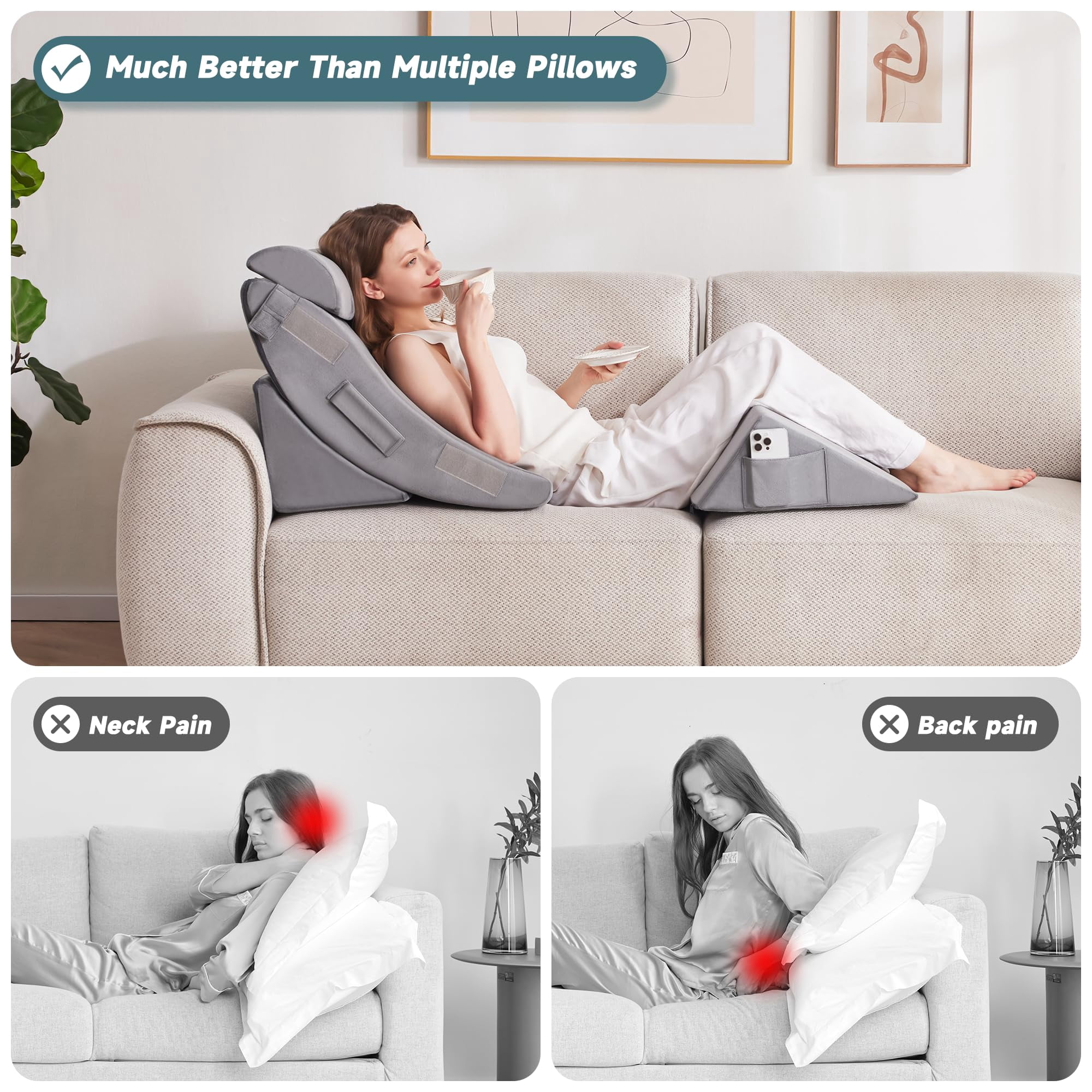 4pcs Bed Wedge Pillow Set For Sleeping - Pillows After Body Neck And Leg  Triangle & Acid Reflux