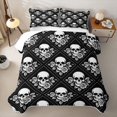 thumbnail image 2 of Homewish Skull Flowers Plaid Quilt Full,Gothic Halloween Full Bedspread Sets,Black White,3pcs, 2 of 7