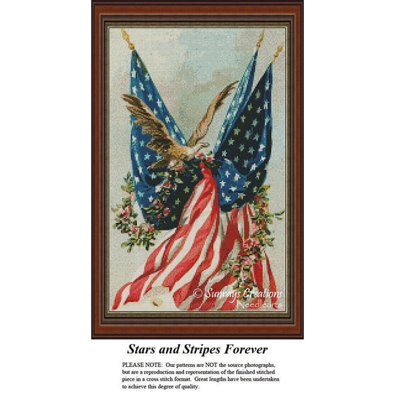 Patriotic Cross Stitch Pattern | Stars and Stripes Forever (Pattern Only, You Provide The Floss and Fabric)