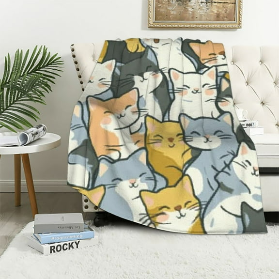 SHERONV Cute Kids Cats Print Blanket Throw Plush Flannel Blankets with Cats On It, Gifts for Kids Women Cat Lovers People 40x50in