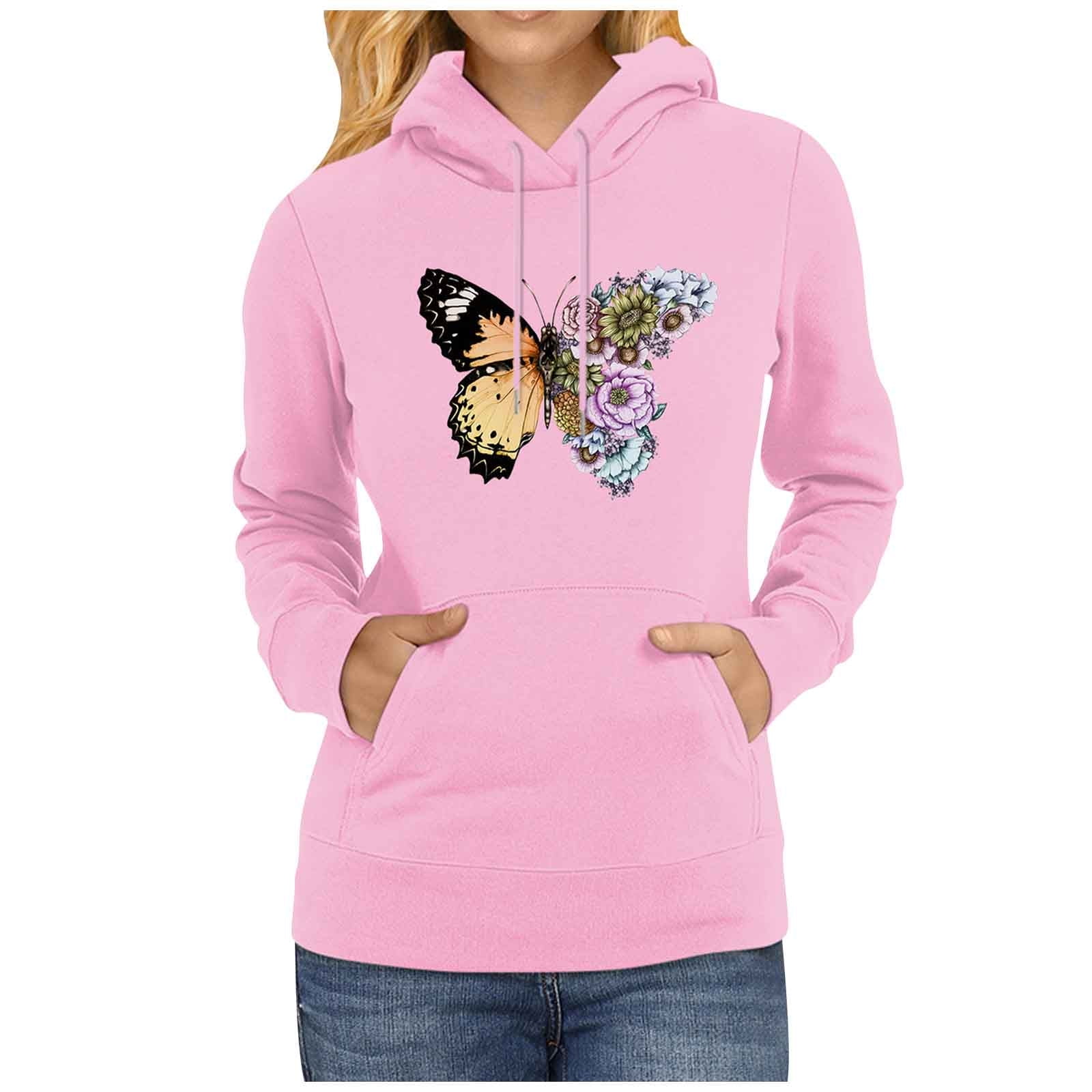 YWDJ Hoodies for Women Plus Size Zip Up Women Fashion Solid Color Printing  Drawstring Hood Long Sleeves Sweater Tops Pink XXL