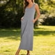 thumbnail image 4 of Vestido de Cuello de Tripulación para las Mujeres Moda Casual Color Sólido sin Mangas Bolsillo Longitud de Tobillo Vestido de Verano Largo para las Mujeres, 4 of 6