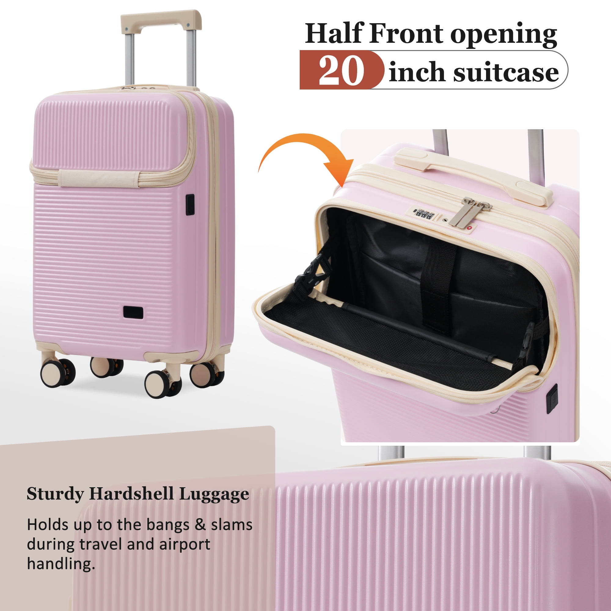Luggage Sets 5 Piece with Half-opening, Hardside Carry On Suitcase Set with Double Spinner Wheel, Lightweight Travel Luggage with USB Port, TSA Locks