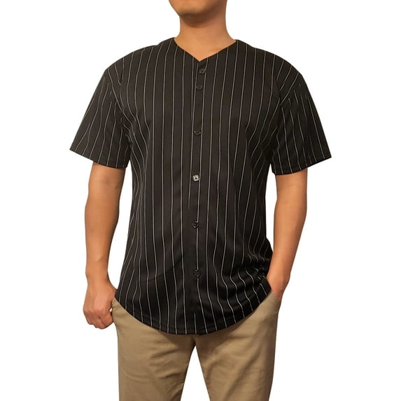 Lappel Men's Pinstripe Baseball Button Down Jersey College Sports Team Uniforms Size up to 3XL Short Sleeve Athletic Sports Tee Shirts Made in USA
