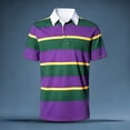 thumbnail image 2 of IWRICH Men's Striped Polo Shirts Short Sleeve Mardi Gras Button up Shirt Plus Size Loose Fit Casual Tees 04-Purple XL, 2 of 4