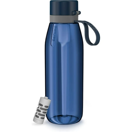 Philips Water Bottle! On Sale! 4 PHILIPS Filtered Water Bottle BPA-Free Tritan Plastic Water Bottles Replaces 450 Plastic Water Bottle with Reusable GoZero Everyday Water Filter Portable Filtering Bottle for Travel 36oz Navy Blu