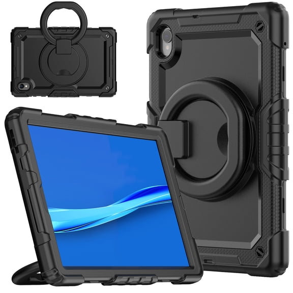 Case for Lenovo Tab K10 10.3 inch/M10 FHD Plus 2020 2nd Gen, 360 Rotating Stand Handle Pencil Holder Shoulder Strap Heavy Duty Shockproof Cover, Black