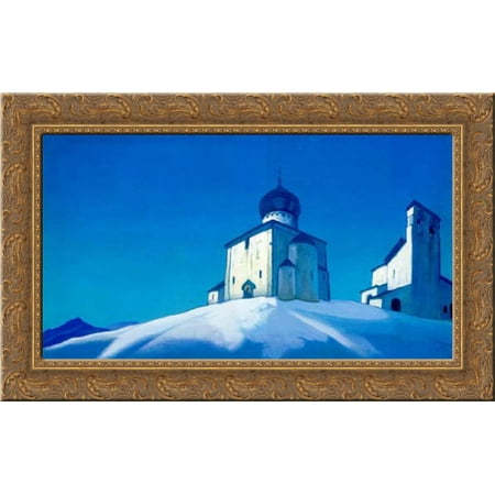 St. Sergius Hermitage 24x16 Gold Ornate Wood Framed Canvas Art by Nicholas Roerich