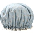 thumbnail image 3 of Gorro de ducha para mujer, gorro de ducha de doble capa, impermeable, elástico, con estampado de flores, para ducha, spa, salón de belleza, 3 of 4