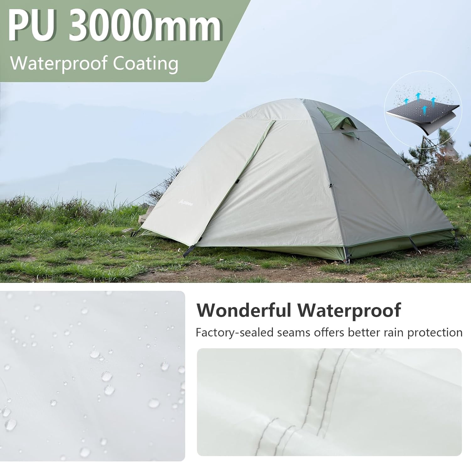 2 Person Camping Tent Lightweight Backpacking Waterproof Windproof Double Layer Outdoor Tents for Family Hiking