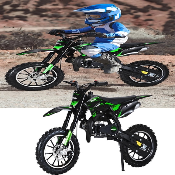 Happydeer Dirt Bike for Kids & Adults, 2-Stroke Pocket Rocket Motor-Bike 49cc Gas Motorcycle, Shock Absorption Soft Seat Dual Disc Brakes, Up to 25 Mph, Max Load 330 LBS, Green