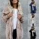 thumbnail image 2 of Cárdigan de lana doble para mujer, chaqueta de manga larga de felpa, abrigo cálido con capucha, prendas de vestir exteriores de gran tamaño, Color sólido, Otoño e Invierno, 2 of 5