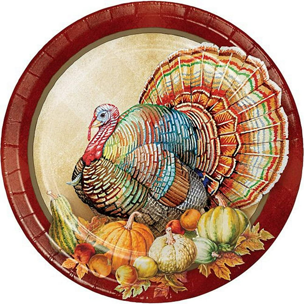 Turkey Traditions of Thanksgiving 8 3/4 in. Dinner paper Plates 16