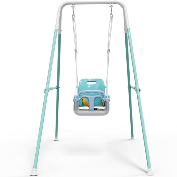3-in-1 Toddler Swing Outdoor Toys, Baby Swing for Outside, Kids Swing with Metal Frame, White & Blue