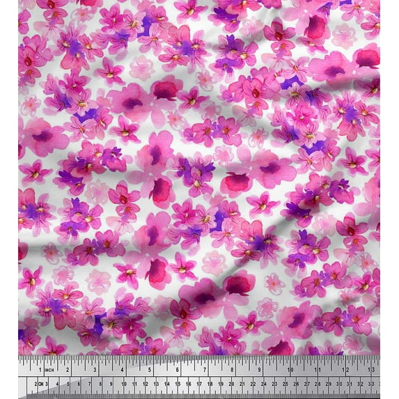 Soimoi Pink Cotton Jersey Fabric Floral Print Fabric by The Yard 58 Inch Wide