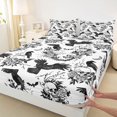 thumbnail image 4 of Feelyou Boho Raven Rose Bed Sheets, Spooky Skull Bat Full Size Sheets, Black White, 4pcs, 1 Flat Sheet, 1 Fitted Sheet and 2 Pillowcases, 4 of 5