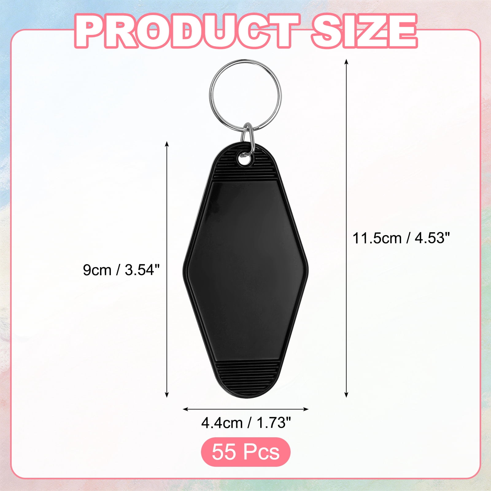 Uxcell 55 Pcs Blank Hotel Keychain Tags - Black Vintage Motel Key Tag Plastic Rhombus Keychain with Key Ring,[for Vinyl DIY Crafts Car Ornament Sublimation Luggage Label]